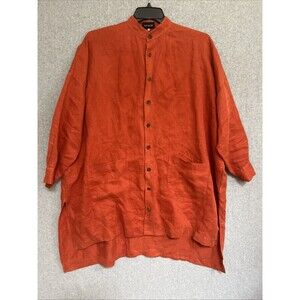 Eskandar Shirt Dress Size 0 100% Linen Midi Button Up Lagenlook Minimal Cosmo